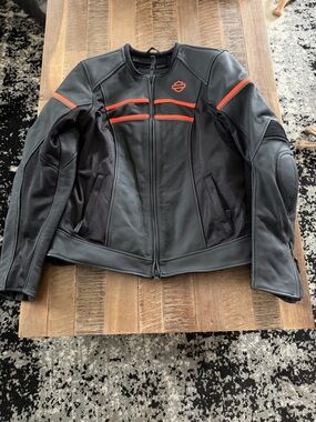 Harley-Davidson Black Leather Jacket with Orange Trim